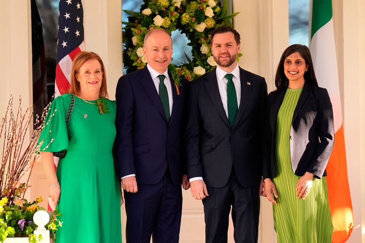 US vice president dons shamrock socks to meet Taoiseach ahead of White House visit; St Patrick’s Day parades kick off around Ireland